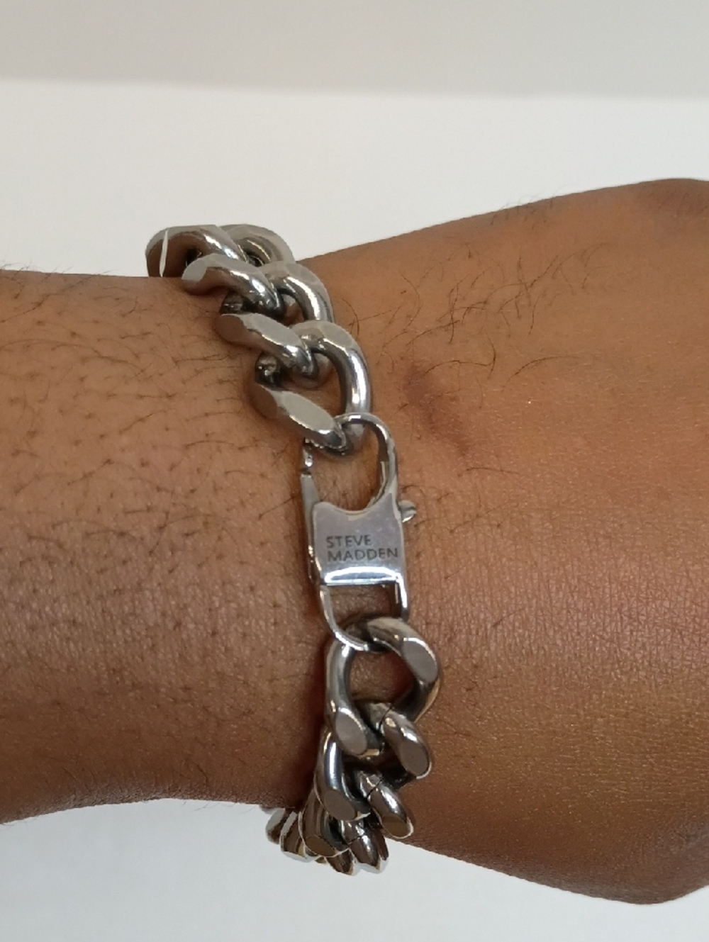 Steve Madden Silver Curb Link Chain Bracelet Chunky Metal Men’s